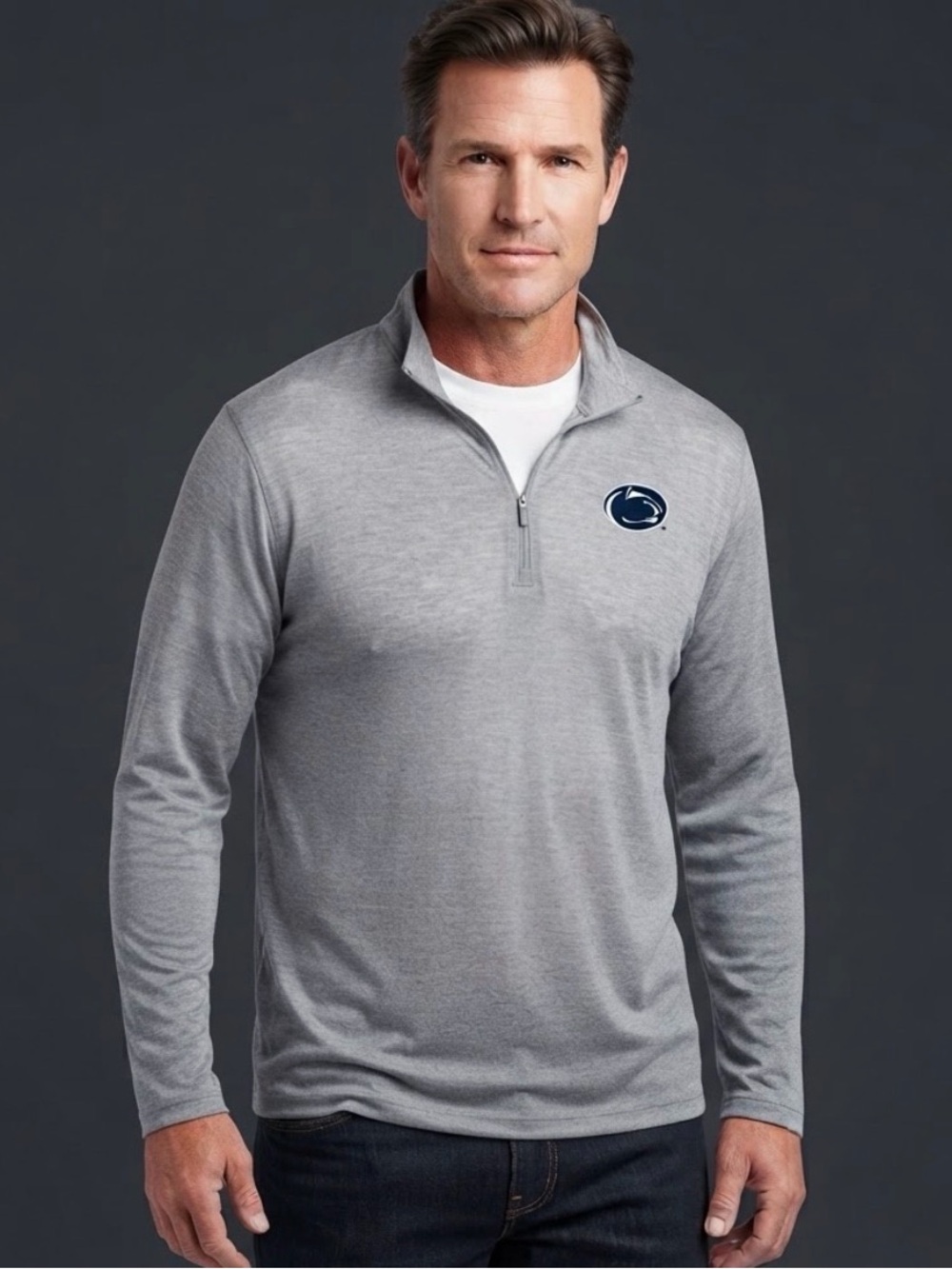 Champion Penn State PSU 1/4 Zip Pullover Gray Mens 2XL Football thin Sweater
